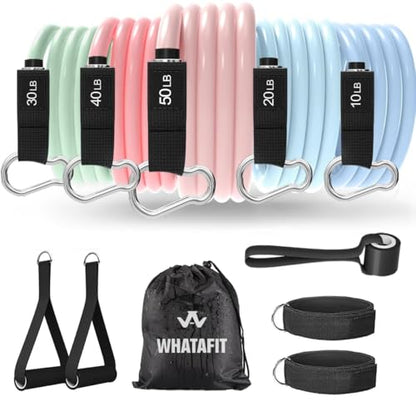 WHATAFIT Resistance Bands with Handles, 5-Level Exercise Bands for Workout - color: Macaron-02