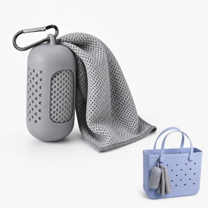 Cooling Towel with Clip Case – Quick-Dry Neck Wrap for Sports, Beach Tote Bags, Gym, Travel & Outdoor Heat (Gray) - color: Gray