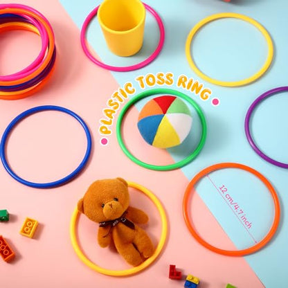48 Pcs Multicolor Plastic Rings for Ring Toss Game Carnival Outdoor Game for Kids Activity Games Speed Agility Practice Carnival Party