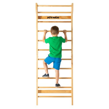 JOYMOR Gymnastics Swedish Ladder, Multiuse Exercise Ladder, Wall Mounted Pull Up Bar, Physical Therapy for Stretching and Various Exercises, Indoor Gym Workout Yoga (Wood Stall Bar)