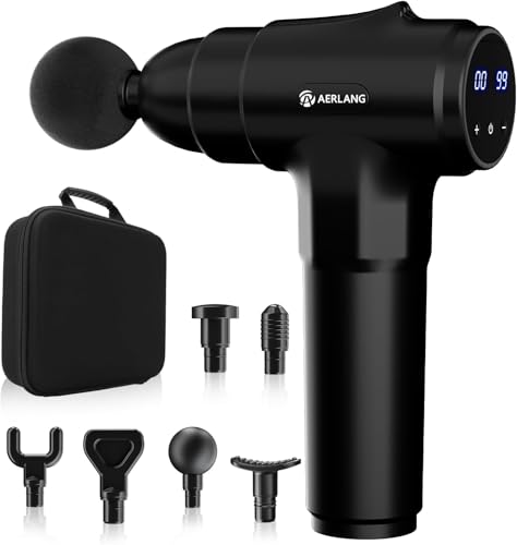 AERLANG Muscle Massage Gun, Back Massager Deep Tissue Gun for Athletes to Relief Pain and Relax with 20 Adjustable High Intensity Speeds 6 Heads, Body Carrying Case