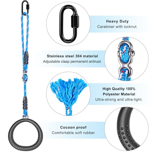 SELEWARE Trapeze Swing Rings, Non-Slip Gymnastic Rings Pull Up Exercise Rings for Home Gym Playground Ninja Warrior Obstacle Course Training Workout