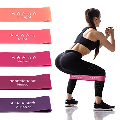 Honmein Resistance Bands for Working Out, Exercise Bands with 5 Resistance Levels Fit for Home Fitness, Strength Training, Natural Latex Resistance Band Include Instruction Guide and Carry Bag - color: Pink