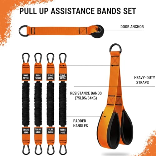Pull Up Assistance Bands – Heavy Duty Adjustable Pull Up Assist Bands with Foot & Knee Support for Pull Up Bar, Pull Up Resistance Bands for Home Gym, Strength Training Equipment, Orange