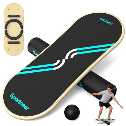 Sportneer Balance Board, 7-Mode Balance Trainer with Roller & Ball - color: Black-Turquoise