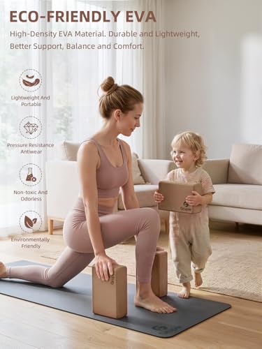Gruper Yoga Blocks 2 Pack, 9"x6"x3" Exercise Blocks High-Density EVA Foam Blocks with Soft Non-Slip Surface, Lightweight Yoga Props for Yoga Pilates Meditation & Stretching