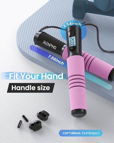 RENPHO Smart Jump Rope with Counter, App Data Tracking, LCD Display - color: Pink