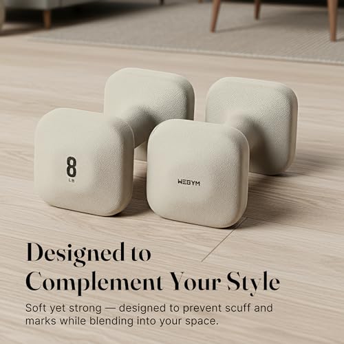 WeGym SafeGrip Square Dumbbells with Anti Slip Handles, Aesthetic Free Weights for Home Workouts, Stable Design Prevents Rolling during Floor Exercises - color: Sandstone, style: 8LB Pair