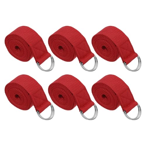 PATIKIL Yoga Strap for Stretching Cotton Yoga Belt with Adjustable Metal D-Ring Buckle Stretch Bands for Fitness Pilates - color: Red, size: 6 Feet