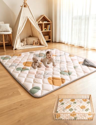 Dessports Baby Play Mat for Floor, 79x71 Thick Washable Foldable Tummy Mat - size: 79x71in
