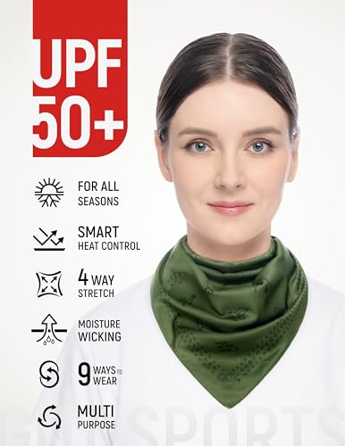 UPF 50+ Cooling Bandana for Men & Women - Thermoregulation, Moisture-Wicking, Sun Protection Bandana Neck Wraps - color: Olive Green Origami