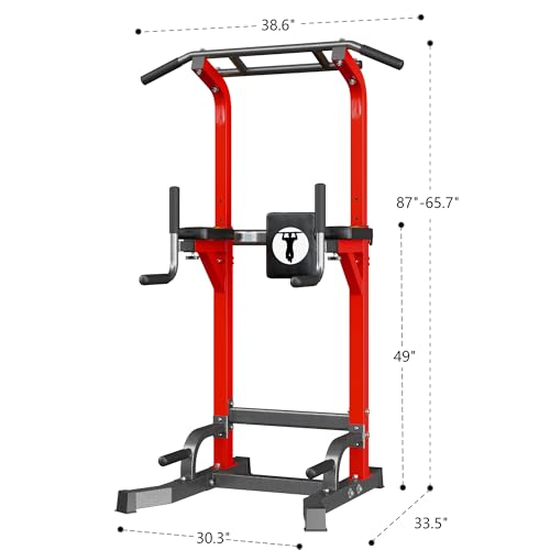 SogesPower Power Tower Pull Up Bar Station Multi-Function Pull Up Bar Stand for Home Gym, Adjustable Height Pull Up Dip Station Dip Bar Strength Training Fitness Equipment,Up to 500LBS - color: Red