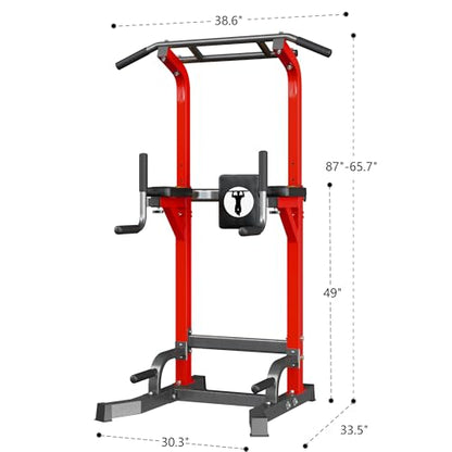 SogesPower Power Tower Pull Up Bar Station Multi-Function Pull Up Bar Stand for Home Gym, Adjustable Height Pull Up Dip Station Dip Bar Strength Training Fitness Equipment,Up to 500LBS - color: Red