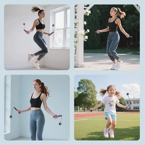 Cordless Jump Rope with Counter, Weighted Ropeless Skipping Rope for Fitness, Adjustable 2-in-1 Jump Rope for Women Men, Digital Calorie Counter, Tangle-Free Home Gym Workout Equipment