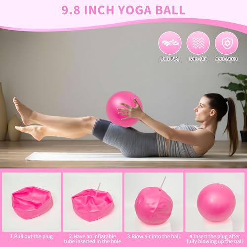 DICYWUDI Pilates Essentials Kit for Home Women, Pilates Equipment for Workouts, 6 Fabric Resistance Bands, 12 Inch Magic Circle Yoga Ring, Mini Exercise Ball, Great Exercise Equipment - color: 8pcs Pink set