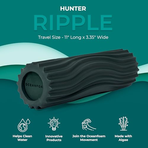 Ripple Travel Foam Roller (11" x 3.35") Firm Mini Foam Roller for Physical Therapy, Deep Tissue Massage, Back Pain - High Density, Ergonomic Wave Textured - Yoga, Pilates, Exercise (Hunter) - color: Hunter