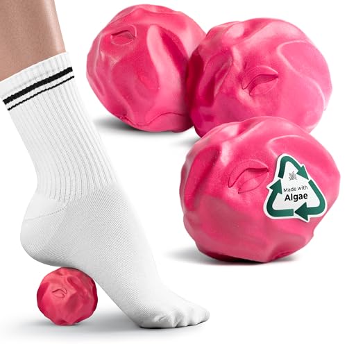 Wave Massage Ball Roller – Textured Lacrosse Ball for Plantar Fasciitis Relief, Muscle Knot Therapy, Myofascial Release – Travel Size Tool for Feet, Neck, Back Pain (Hot Pink) Pack of 3 - color: Pack of 3 (Hot Pink)