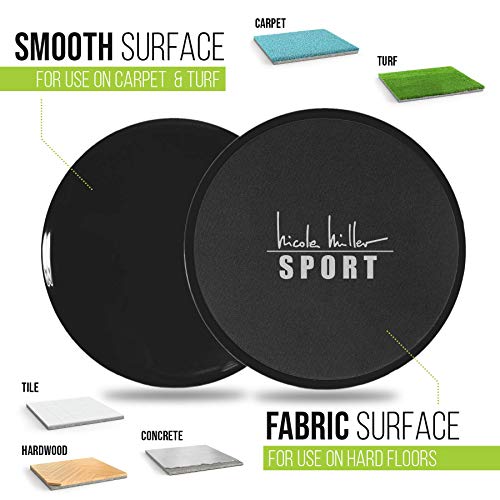 Nicole Miller Exercise Sliders for Fitness Workout [2PK], Double Sided Gilder Strength Slides Discs Work Smoothly on Any Surface for Stretch Strength Core Exercise