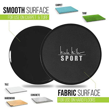 Nicole Miller Exercise Sliders for Fitness Workout [2PK], Double Sided Gilder Strength Slides Discs Work Smoothly on Any Surface for Stretch Strength Core Exercise