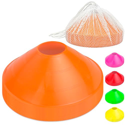 GoSports Premium Sports Cones for Agility Training and Drills - 20 Pack with Tote - Orange, Green, Pink, Yellow, or Red