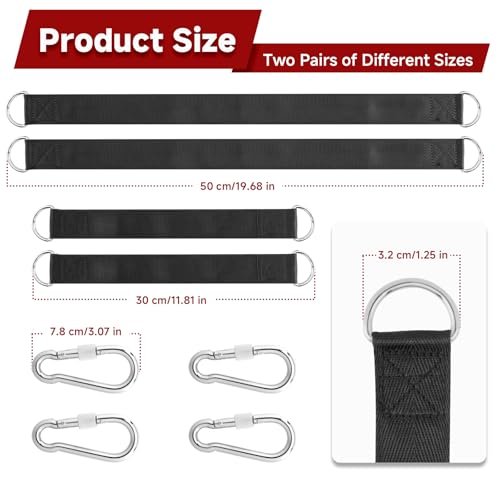 2 Pairs Gym Hanging Straps Kit with 4 Screw Lock Hooks, Outdoor Hanging Kit Fitness Extension Straps for Gym Bar, Door Bar, Cable Machines, Pull-up Bar Gym Equipment, Gym Fitness Strap