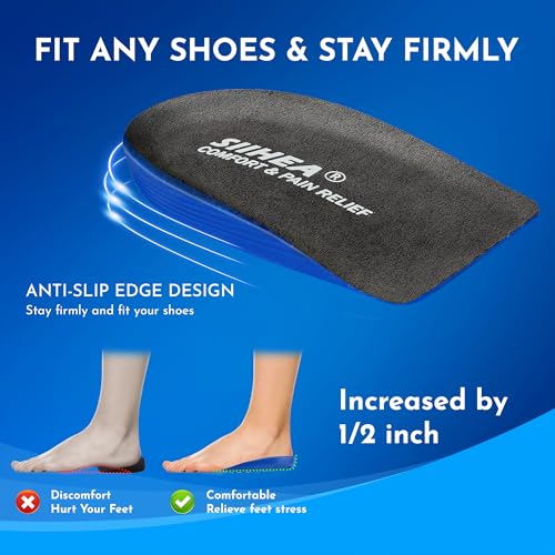 SIIHEA 1/2 inch Heel Pads Cushions for Shock Absorption, Heel Lifts Inserts Supports for Plantar Fasciitis, Spur Relief, Shoe Lifts Cups for Achilles Tendonitis, Height Increase (Medium,1Pair)