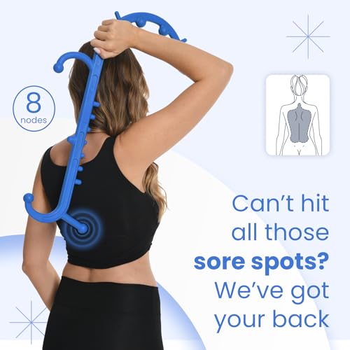 Deep Tissue Back & Neck Massager - Back Massager Stick for Pain Relief, Muscle Knot Remover, Trigger Point Massage Tool for Full Body, Shoulders, Legs - Pressure Point Massage Tool (Blue) - color: Blue
