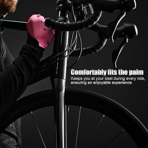 Cycling Gloves for Men and Women, Half Finger Padded Bike Gloves - color: Pink, size: Large