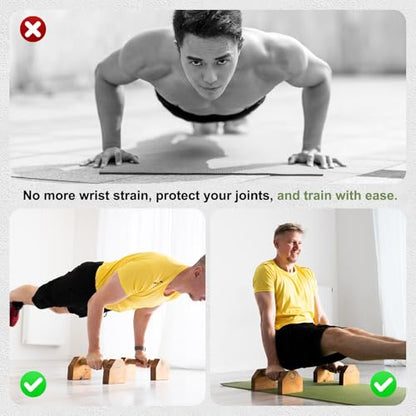 PATIKIL Push Up Bars, Wooden Parallettes Bars, Wooden Push Up Handle with Non-Slip Base and Grip for Strength Training Planks - size: 40cm