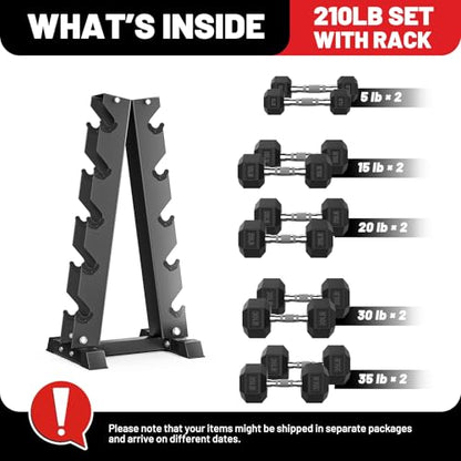 Hex Dumbbell Sets with Rack, 85-560lb Dumbbell Weight Set & Storage Rack - size: 210lb (5, 15, 20, 30, 35lb)x2& Rack