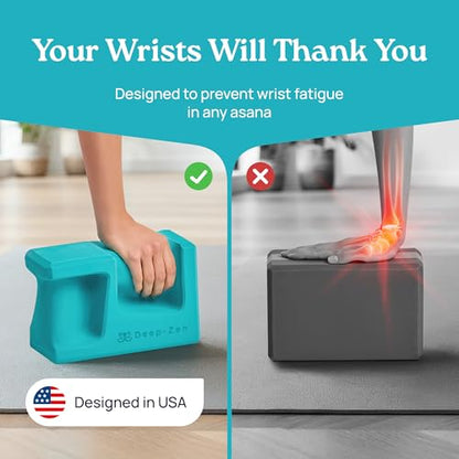 PRO Yoga Blocks | Ergonomic Yoga Block 2 Pack for Wrist Comfort and Support | EVA Foam Exercise Blocks, 2x Knee Pads & Yoga Strap | Pilates Block Set | Bricks to Eliminate Wrist Pain - color: Blue