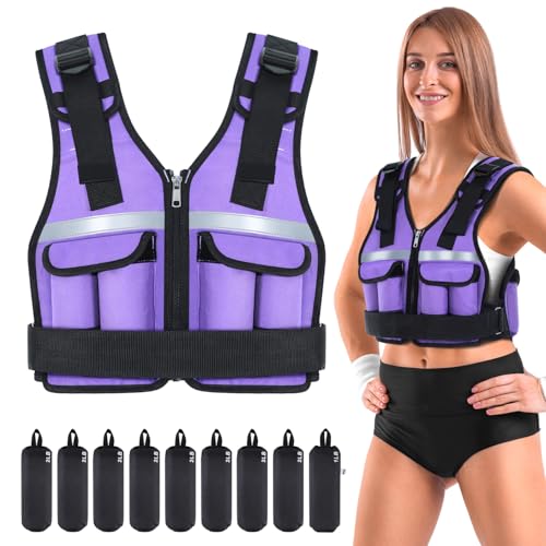 Sportneer Adjustable Weighted Vest Weights: 2-18 lbs/2-42 lbs Washable Weight Vest for Walking 16 In 1 Fast Adjust Rucking Vest for Women and Men Home Gym Running Jogging Strength Training Vests - color: Purple, size: 2-18 lbs