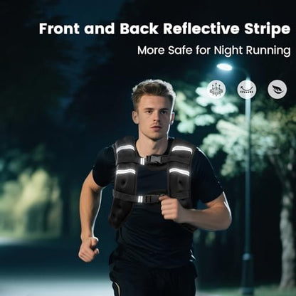 6lb/8lb/12lb/16lb/20Lb Weighted Vest Woman Men with Reflective Stripe, Chest Size Adjustable Strength Training Weight Vest for Walk Running Jogging - color: Black, size: 10 Lbs