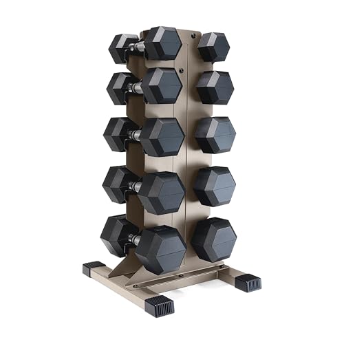 CAP Dumbbell Set with Rack, Rubber Coated Hex Free Weight Set | 100–300 lb Options, Vertical Space-Saving Storage for Home Gym Strength Training - size: 200 lb Set - Tan Rack, style: Chrome Handle