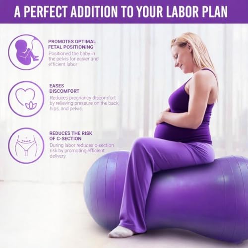 Peanut Yoga Ball, 90x45cm Anti Burst Exercise Ball, Heavy Duty Inflatable PVC Peanut Ball with Pump and Plug, kids/Adult Fitness, Pregnancy Support, Child Physical Therapy, Animal Balance Training - color: purple