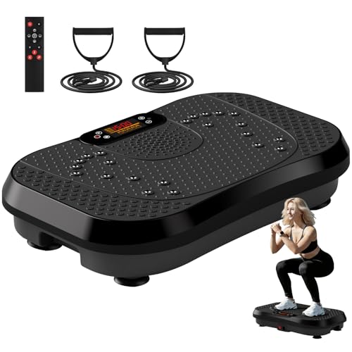 SoftGym Waver Vibration Plate Exercise Machine for Lymphatic Drainage Weight Loss,120 Speed Levels Vibrating Platform with Resistance Bands,Full-Body Workout Equipment for Muscle Activation - style: Slim- Dark Black