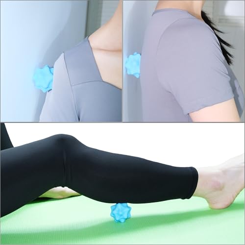 Small Spiky Massage Ball Trigger Point Massage Tool. Solid Bumpy Massager Balls for Deep Tissue Myofascial Release Hand Foot Plantar Fasciitis Pain Relief Knots Acupoint Yoga Fitness. 2.2×2.1in (Blue) - color: Blue
