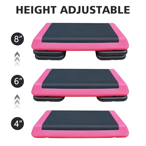 Adjustable Aerobic Step Platform Trainer, Pink and Black, 30x13.8 Inch, with 4 Risers, Non-Skid Rubber Feet - color: Pink and Black
