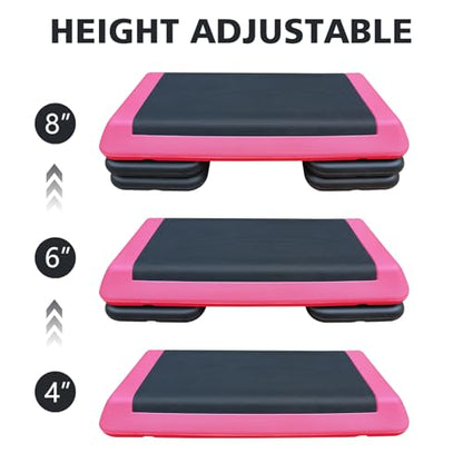 Adjustable Aerobic Step Platform Trainer, Pink and Black, 30x13.8 Inch, with 4 Risers, Non-Skid Rubber Feet - color: Pink and Black