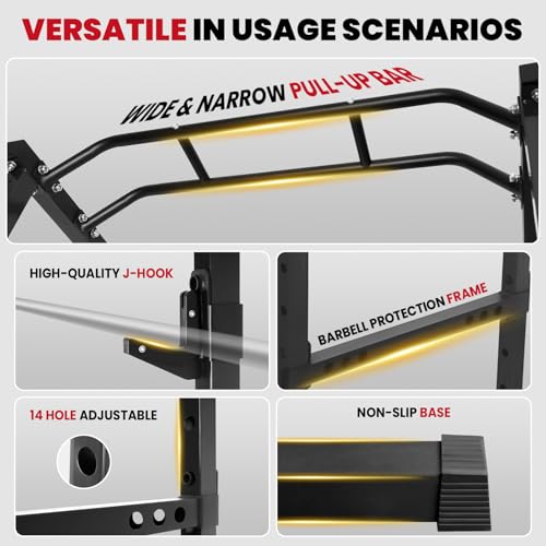 Power Cage 1800 LBS Capacity Multifunctional Power Racks for Home Gym, 2 in 1 Squat Rack with Skinny Pull Up Bar, Pin and Pipe Safeties, Standard J-Hooks, Power Rack for Bench Press Deep Squat