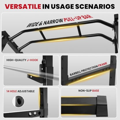 Power Cage 1800 LBS Capacity Multifunctional Power Racks for Home Gym, 2 in 1 Squat Rack with Skinny Pull Up Bar, Pin and Pipe Safeties, Standard J-Hooks, Power Rack for Bench Press Deep Squat