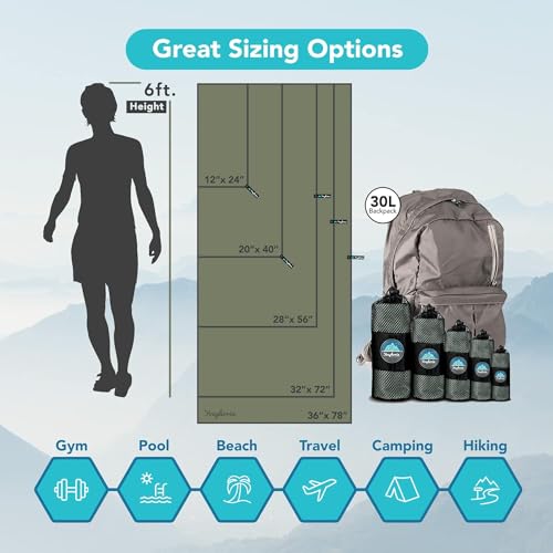 Youphoria Microfiber Travel Towel Fast Drying Lightweight - Quick Dry Towel for Camping, Beach, Backpacking, Hiking & Sport - color: Army Green, style: 28" x 56" (Medium)