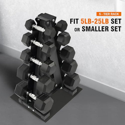 Fitvids Dumbbell Set with Rack â€“ Dumbbell + A-Rack: 150LBS Set â€“ Black