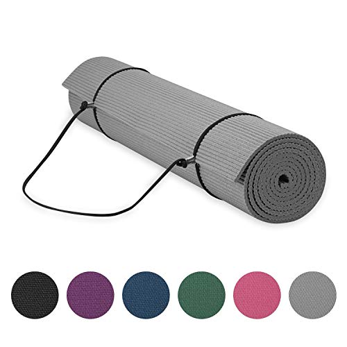 Gaiam Essentials 1/4" Thin (6mm) Yoga & Pilates, Fitness & Exercise Mat with Easy-Cinch Carrier Strap Cusion Support For Fitness and Gym Workouts
