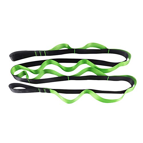 Versatility 12 Loops Strap Yoga Stretch Strap, Nonelastic Stretch Strap For Physical Therapy, Pilates, Dance, and Gymnastics, Green