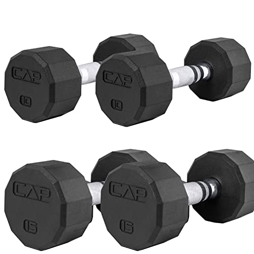CAP 50 lbs Coated Dumbbell Set | Multiple Styles - color: 12-Sided Chrome Handles, style: 10LBx2, 15lbx2 Set