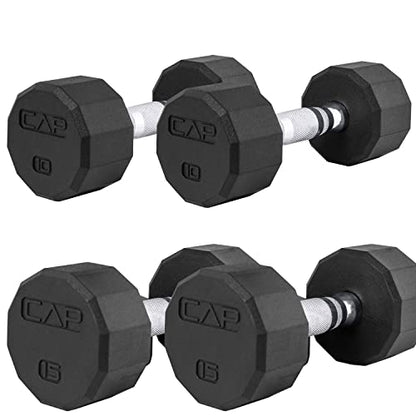 CAP 50 lbs Coated Dumbbell Set | Multiple Styles - color: 12-Sided Chrome Handles, style: 10LBx2, 15lbx2 Set