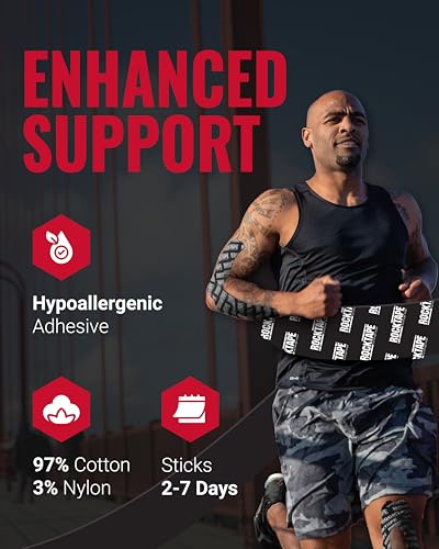 RockTape Extra Sticky Kinesiology Tape - Athletic Tape for Muscle Pain Relief, Injury Recovery - Microscopic Skin Lifting & Decompression - Sweat & Water Resistant - color: Logo Black, style: EXTRA STICKY