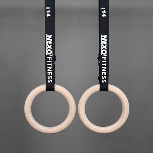 Wooden Gymnastics Rings Strong Strap with Measurements - Perfect for Bodyweight Training