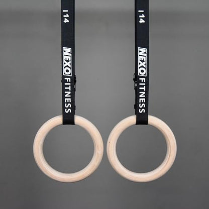 Wooden Gymnastics Rings Strong Strap with Measurements - Perfect for Bodyweight Training